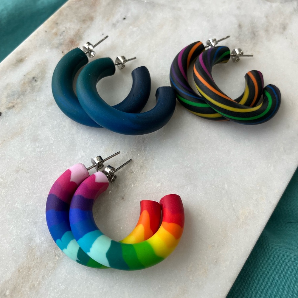 Small Polymer Clay Hoops - Set #6 - Picture 3 of 5